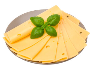 cheese slices and basil leaves isolated on transparent png