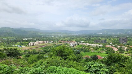Countryside landscape view with mountains and greenery