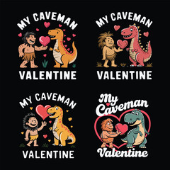 Obraz premium Caveman dinosaur valentine hearts love