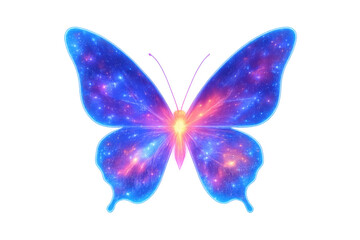 Fototapeta premium Vibrant butterfly featuring cosmic nebulae wing patterns, blending celestial artistry with delicate natural form against transparent backdrop