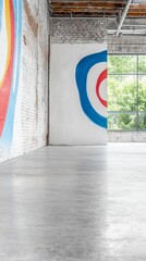 Vibrant Abstract Art Adorning a Modern Industrial Loft Space with Bright Natural Light and Polished Concrete Floors