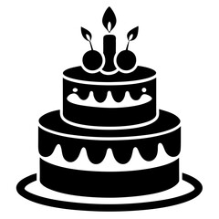 Birthday Cake clean black silhouette design white background