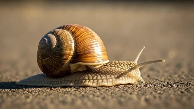 Snail retreating into its shell on a textured surface outdoors  