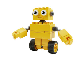 Isolated Yellow Toy Robot Assembled from Building Blocks