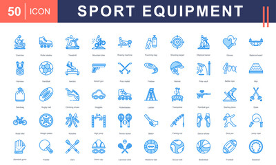 Sport Equipment icon set featuring a wide range of training, game, and fitness gear—perfect for sports centers, athletic branding, workout apps, and physical education materials.