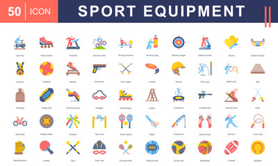 Sport Equipment icon set featuring a wide range of training, game, and fitness gear—perfect for sports centers, athletic branding, workout apps, and physical education materials.