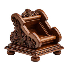 Ornate wooden scroll holder stand isolated on transparent background