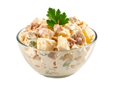 Ensaladilla rusa, potato salad with tuna and mayonnaise isolated on transparent png