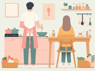 Fototapeta premium illustration of people cooking