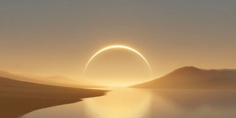 Minimalist glowing arc on desert horizon
