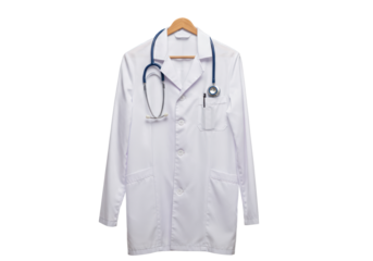 Isolated Doctor's White Coat with Stethoscope on Hanger