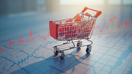 Shopping Cart on Stock Market Chart:  Economic Trend, Consumer Spending, Financial Growth, Retail Sales Data