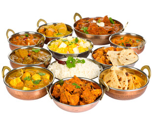 Indian ethnic food buffet isolated on transparent png