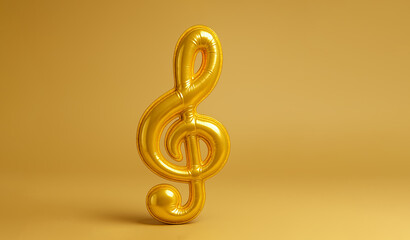 Inflated Golden music notes on brown background, Golden musical note floating on a dark abstract background