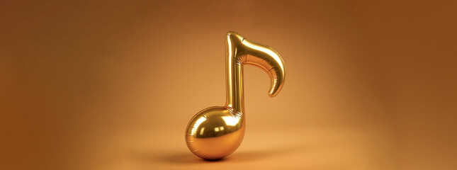 Inflated Golden music notes on brown background, Golden musical note floating on a dark abstract background
