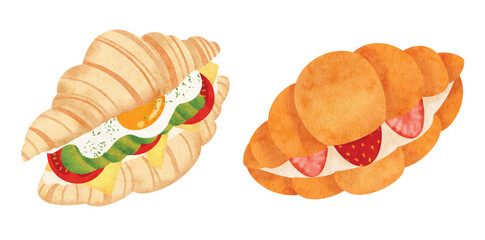 Croissant Sandwich with Fruit and Egg Filling, Food Illustration 