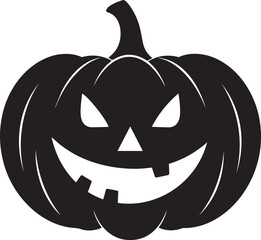 Funny Halloween Pumpkin Face Silhouette in Black | Spooky Jack O' Lantern Illustration Vect