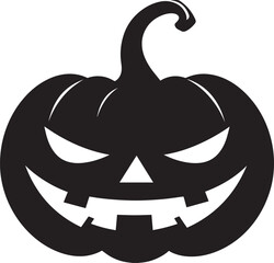 Funny Halloween Pumpkin Face Silhouette in Black | Spooky Jack O' Lantern Illustration Vect