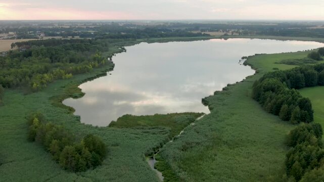 łąka las jezioro torfowisko natura polska z lotu ptaka dron
