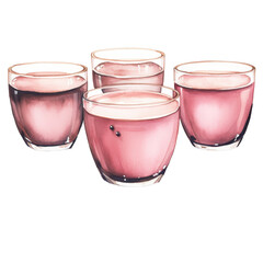 three pink glasses of coffees isolated on transparent background