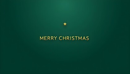 Ultra-minimalist, modern graphic design with "MERRY CHRISTMAS" in bold, clean sans-serif at the center. A single, tiny golden star sits above the text on a solid, deep forest green background.


