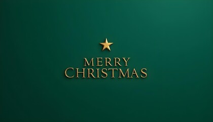 Ultra-minimalist, modern graphic design with "MERRY CHRISTMAS" in bold, clean sans-serif at the center. A single, tiny golden star sits above the text on a solid, deep forest green background.

