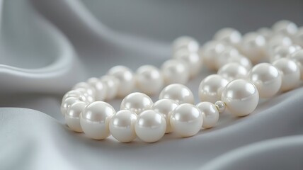 Elegant Pearl Necklace on Silk Fabric: Luxury Jewelry Background