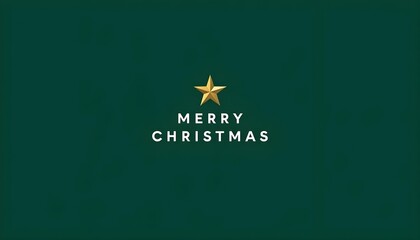 Ultra-minimalist, modern graphic design with "MERRY CHRISTMAS" in bold, clean sans-serif at the center. A single, tiny golden star sits above the text on a solid, deep forest green background.

