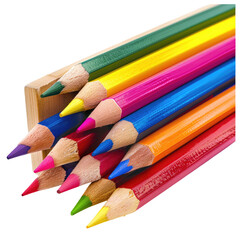 Colorful pencils clustered in a box