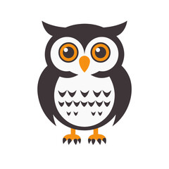Naklejka premium Cute Cartoon Owl With Black And White Feathers With Orange Eyes And Feet On White Background