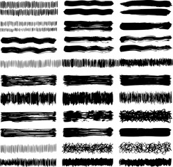 Brush, pen, pencil line set. Vector calligraphy paint strokes. Abstract black ink grungy lines, curves, emphasis underlines. EPS version.