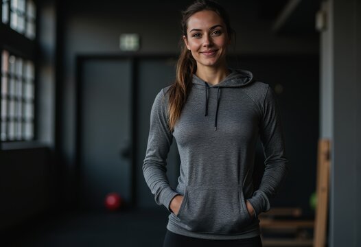 Fitness trainer smiling confidently at a World Health Day event - Powered by Adobe