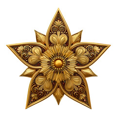 Ornate golden starburst ornament isolated on transparent background