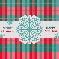 Merry Christmas Checkered Plaid Tartan Fabric Background Card