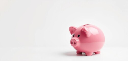 A charming pink ceramic piggy bank, isolated against a clean white backdrop,   wealth,   pink piggy bank