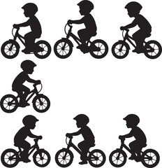 Boy and girl riding bicycles silhouette vector, cyclists in action, speed and extreme mountain biking illustration