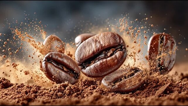 Coffee beans exploding, capturing the raw energy and aroma of coffee