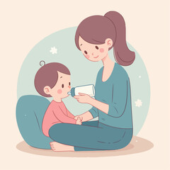 illustration of mother breastfeeding her child