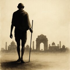 Watercolor illustration of poster for gandhi jayanti.