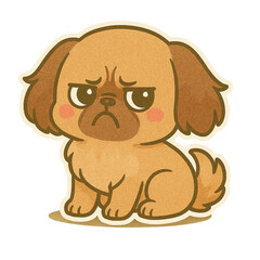 isolated transparent character design, emotion sticker, grumpy cartoon dog illustration, cute grumpy cartoon dog with big eyes, grumpy cartoon dog with sad face on White Background PNG die-cut  