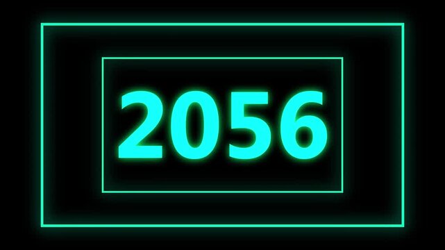 2056 number neon text background animation. Glowing neon sign blue colors digit number background.2056 colored text. Laser vintage effect. Infinite video animation numbers represents the new