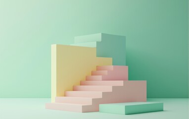 An abstract background set in soft pastel colors highlights the fashion podium.