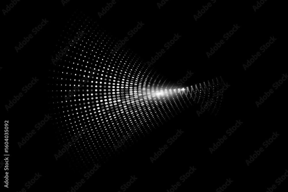 Poster an abstract point design element. a black and white image of a wave with many dots. futuristic, abst