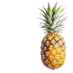 Fototapeta premium Single pineapple, bright yellow, with green leaves