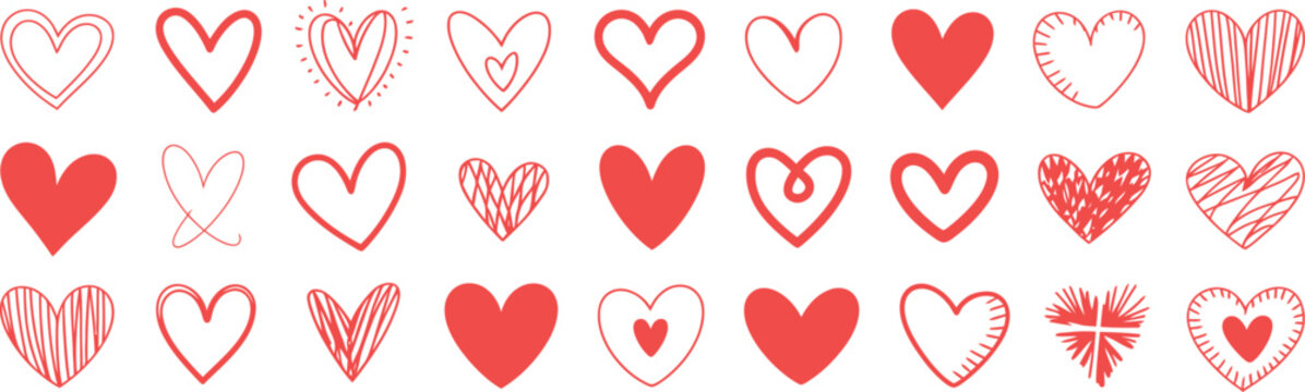 Colecci&oacute;n de formas de coraz&oacute;n dibujadas a mano.
