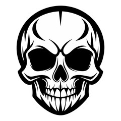 A spooky human skull vector illustration, perfect for a Halloween or pirate design, symbolizing danger, death, or horror with its baring teeth and crossbones