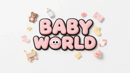 Adorable Baby World Design with Cute Child-Themed Objects and Playful Typography