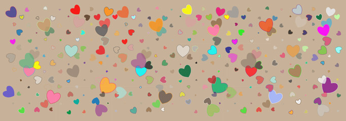 Seamless pattern of simple colored hearts on a beige background. Design for wrapping paper or fabric. Vector EPS 10.