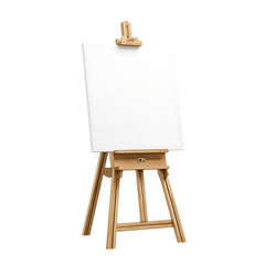 Wooden artist easel with blank canvas isolated on transparent background