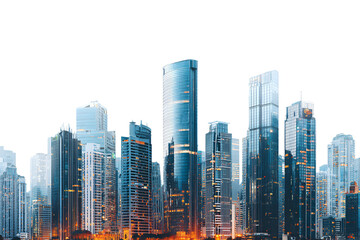 Obraz premium Modern cityscape with tall skyscrapers isolated on transparent background